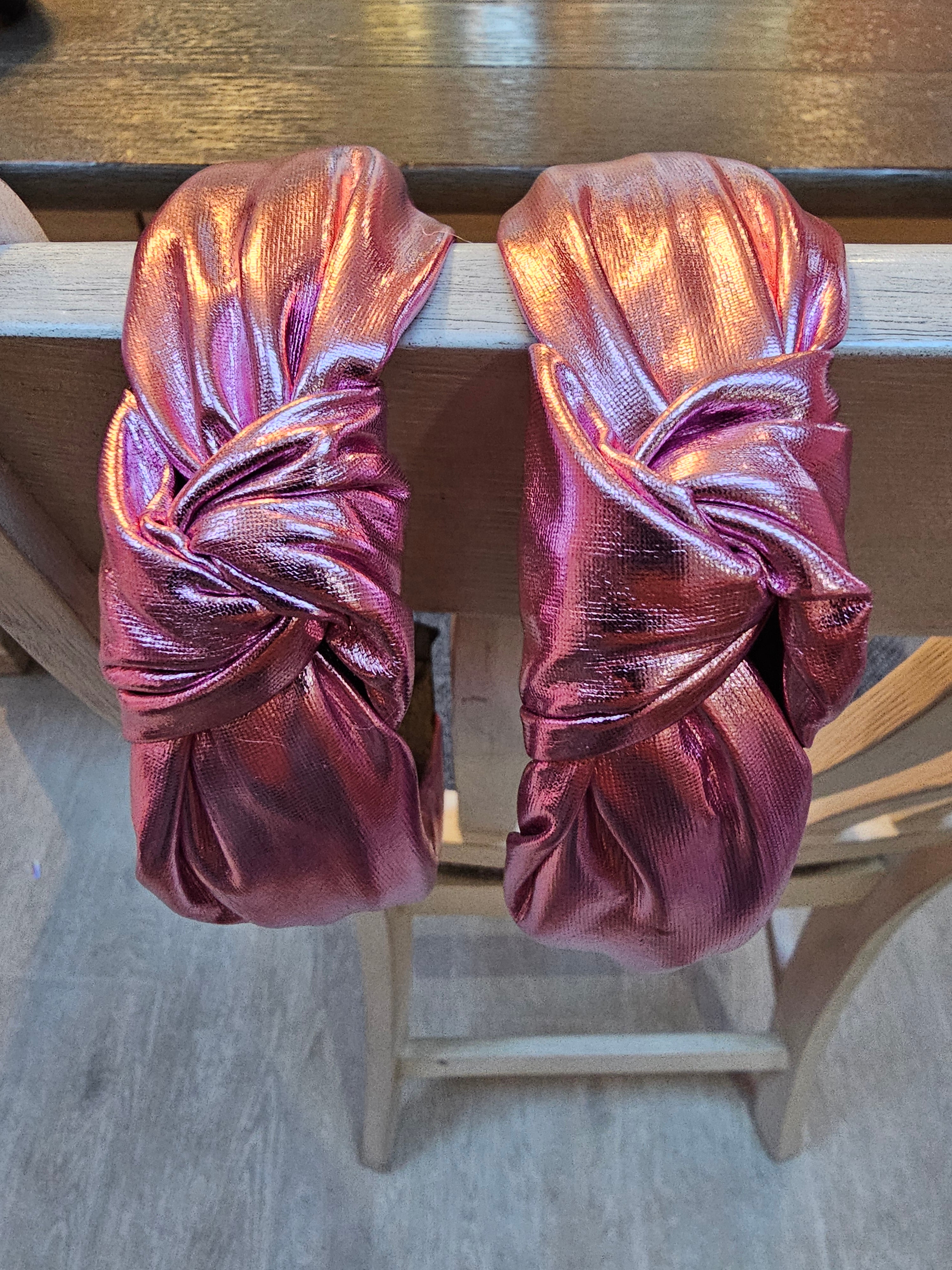 Silky Pink Bubblegum Licious Headband Leather Crinkle Shimmer Headband – Denny main image 2